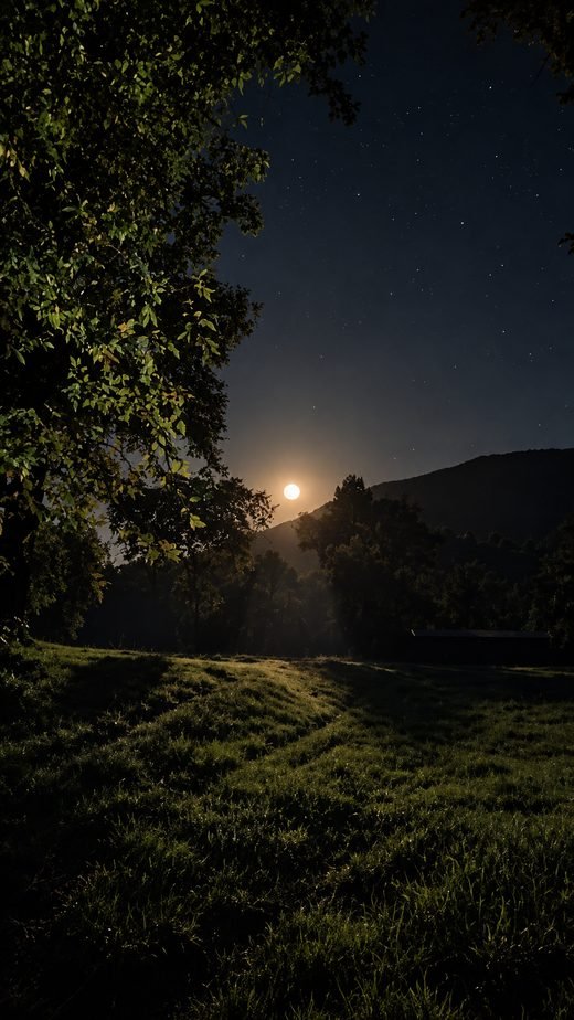 Luna llena sobre el bosque y la pradera de noche